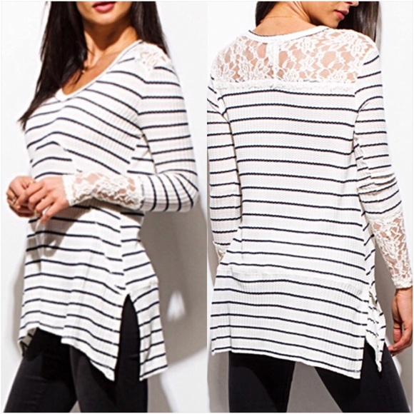 Sassy Lace Striped Hi Low Flowy Tunic Top SM - Picture 2 of 8